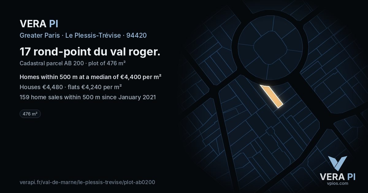 17 rond-point du val roger, Le Plessis-Trévise at night – the plot lit, the parcels around coloured by the prices near them