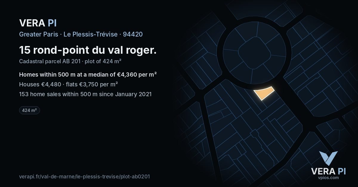 15 rond-point du val roger, Le Plessis-Trévise at night – the plot lit, the parcels around coloured by the prices near them