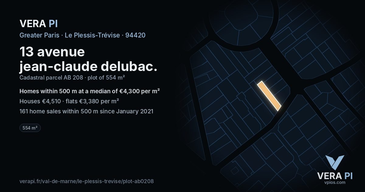 13 avenue jean-claude delubac, Le Plessis-Trévise at night – the plot lit, the parcels around coloured by the prices near them