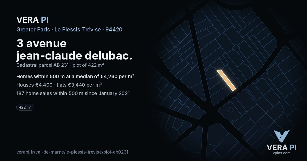 3 avenue jean-claude delubac, Le Plessis-Trévise at night – the plot lit, the parcels around coloured by the prices near them