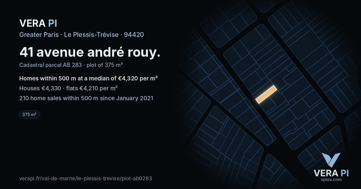 41 avenue andré rouy, Le Plessis-Trévise at night – the plot lit, the parcels around coloured by the prices near them