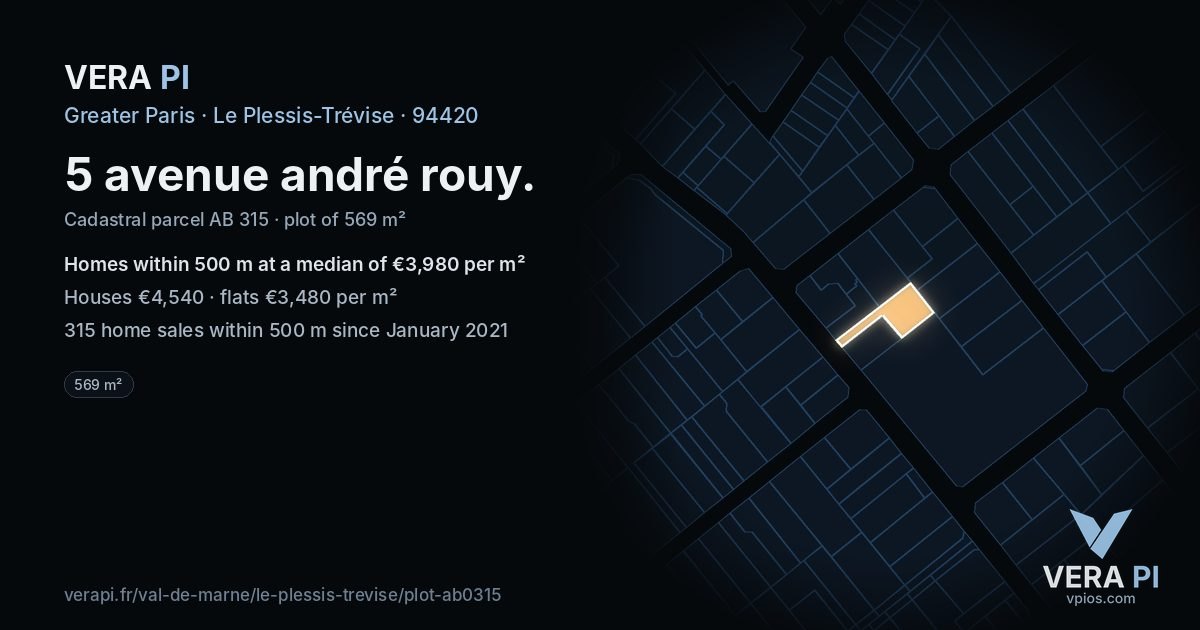5 avenue andré rouy, Le Plessis-Trévise at night – the plot lit, the parcels around coloured by the prices near them