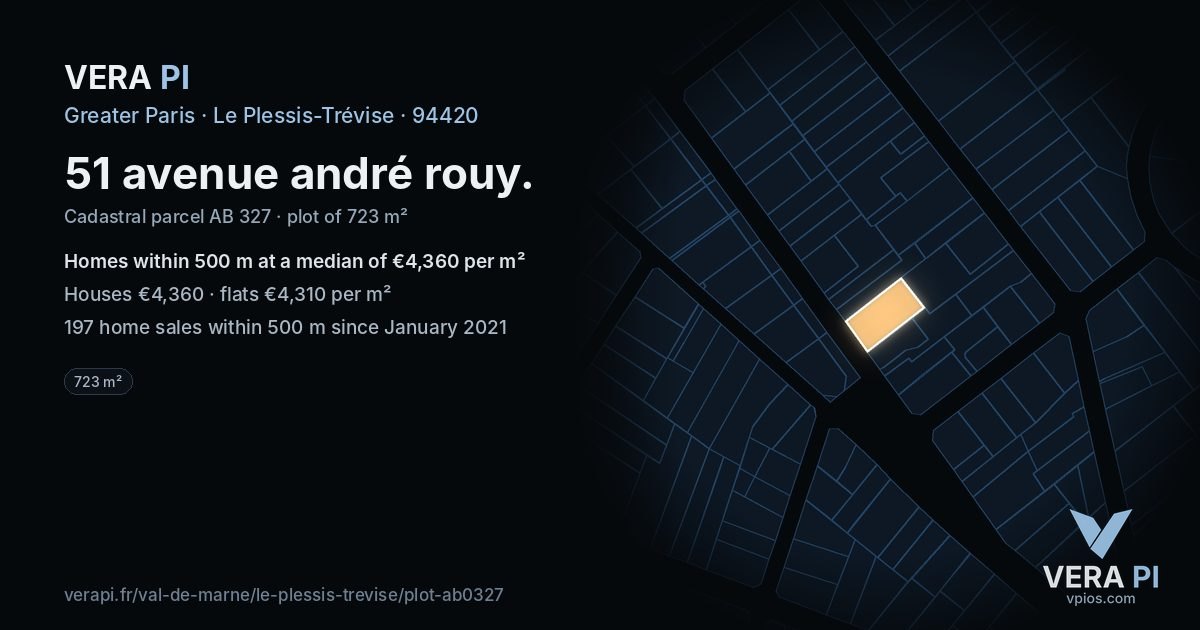 51 avenue andré rouy, Le Plessis-Trévise at night – the plot lit, the parcels around coloured by the prices near them