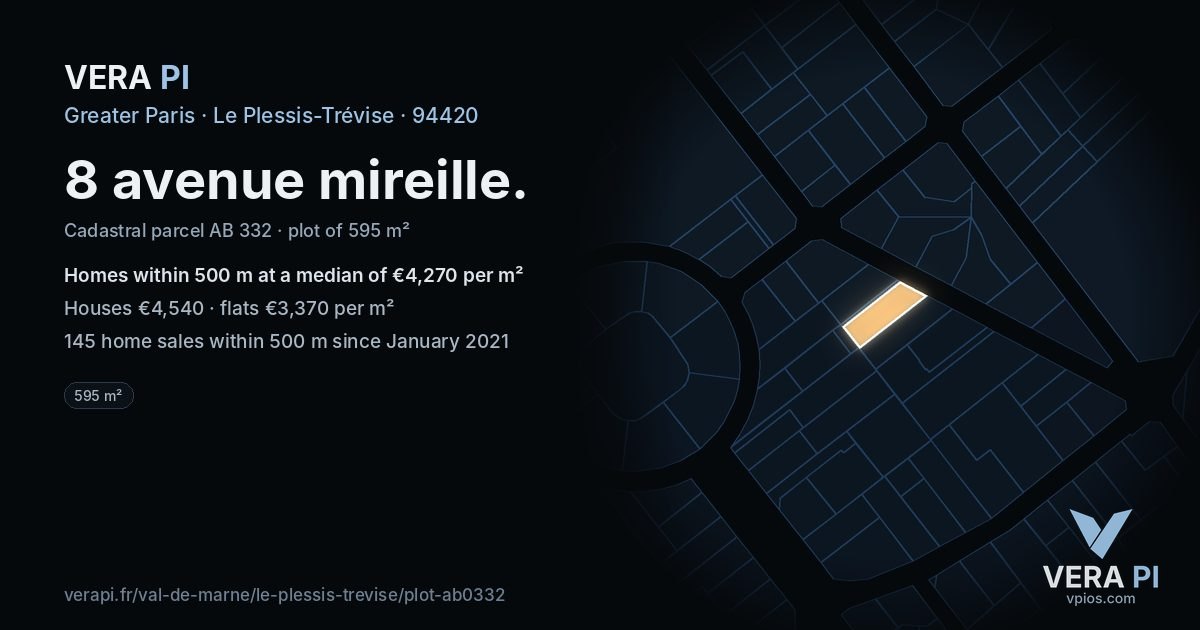 8 avenue mireille, Le Plessis-Trévise at night – the plot lit, the parcels around coloured by the prices near them