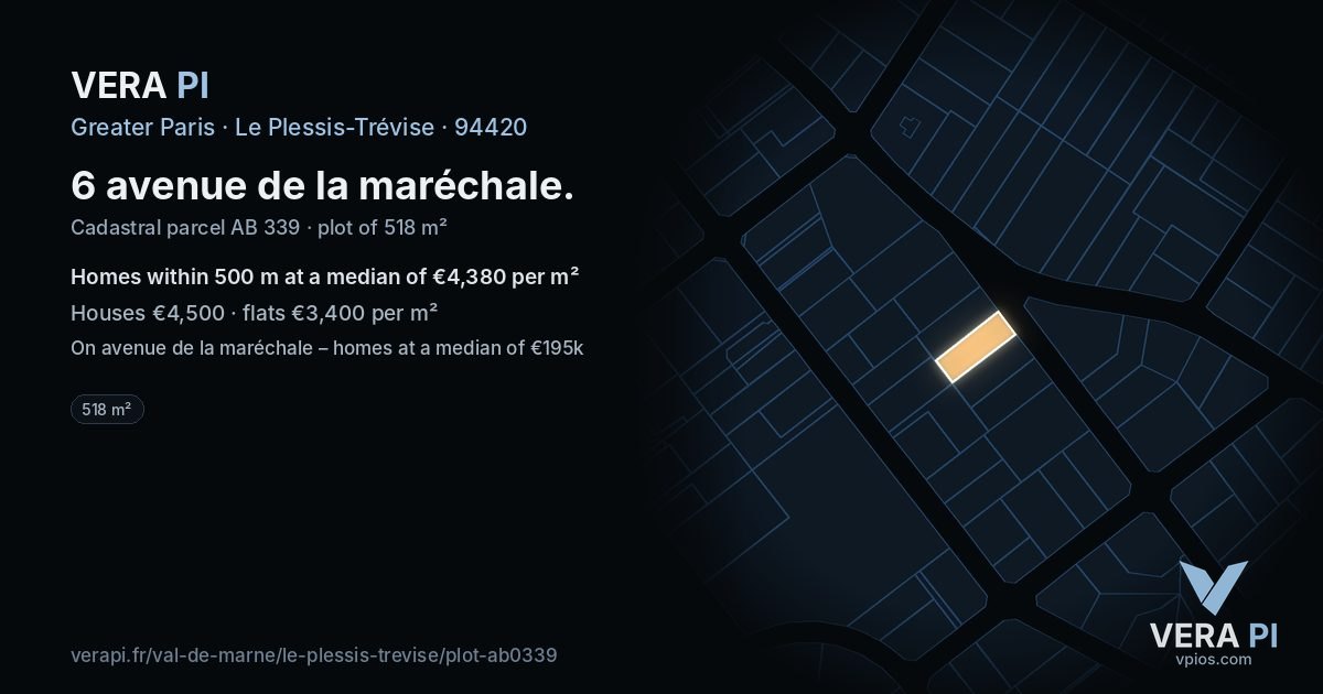 6 avenue de la maréchale, Le Plessis-Trévise at night – the plot lit, the parcels around coloured by the prices near them