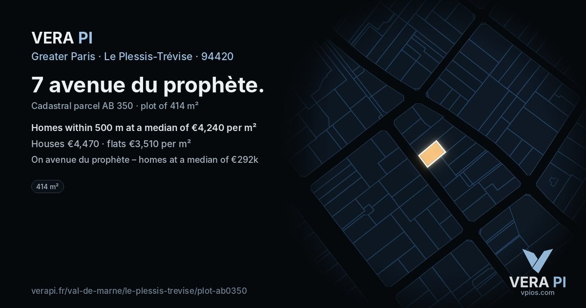 7 avenue du prophète, Le Plessis-Trévise at night – the plot lit, the parcels around coloured by the prices near them