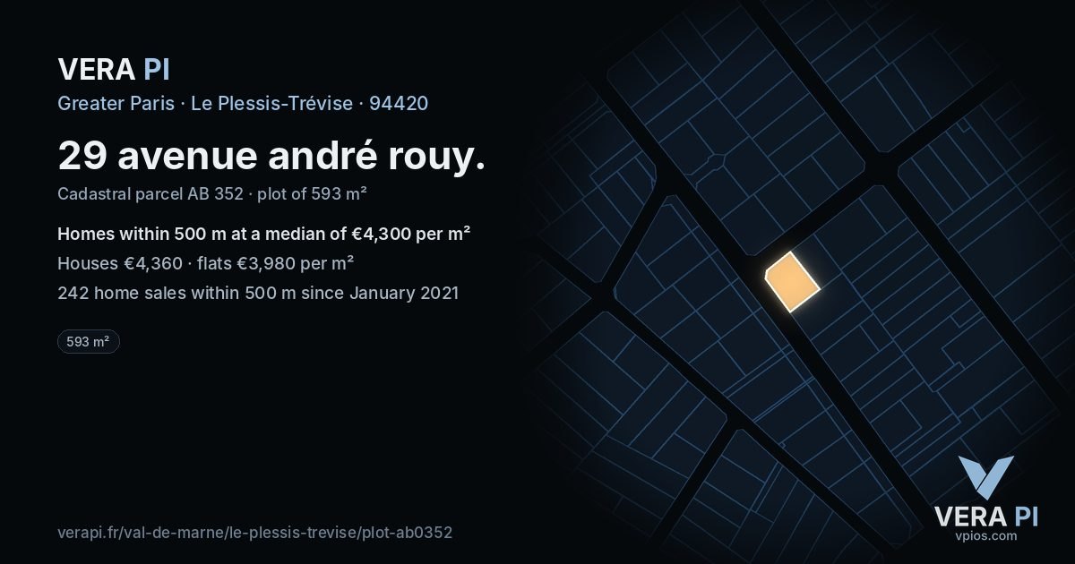 29 avenue andré rouy, Le Plessis-Trévise at night – the plot lit, the parcels around coloured by the prices near them