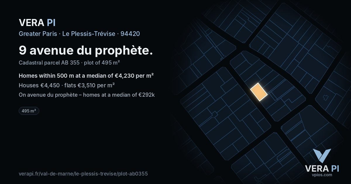 9 avenue du prophète, Le Plessis-Trévise at night – the plot lit, the parcels around coloured by the prices near them