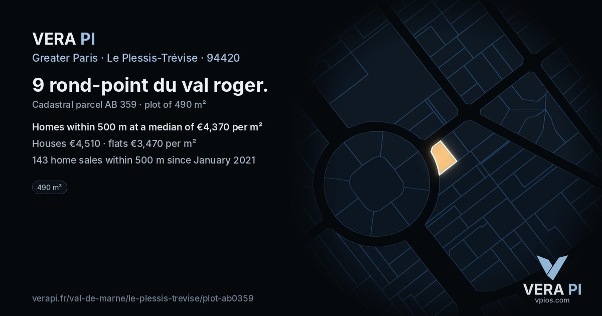 9 rond-point du val roger, Le Plessis-Trévise at night – the plot lit, the parcels around coloured by the prices near them