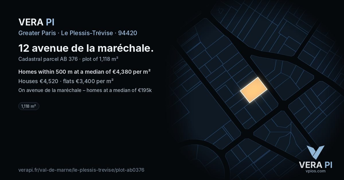 12 avenue de la maréchale, Le Plessis-Trévise at night – the plot lit, the parcels around coloured by the prices near them