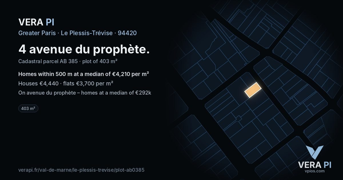 4 avenue du prophète, Le Plessis-Trévise at night – the plot lit, the parcels around coloured by the prices near them
