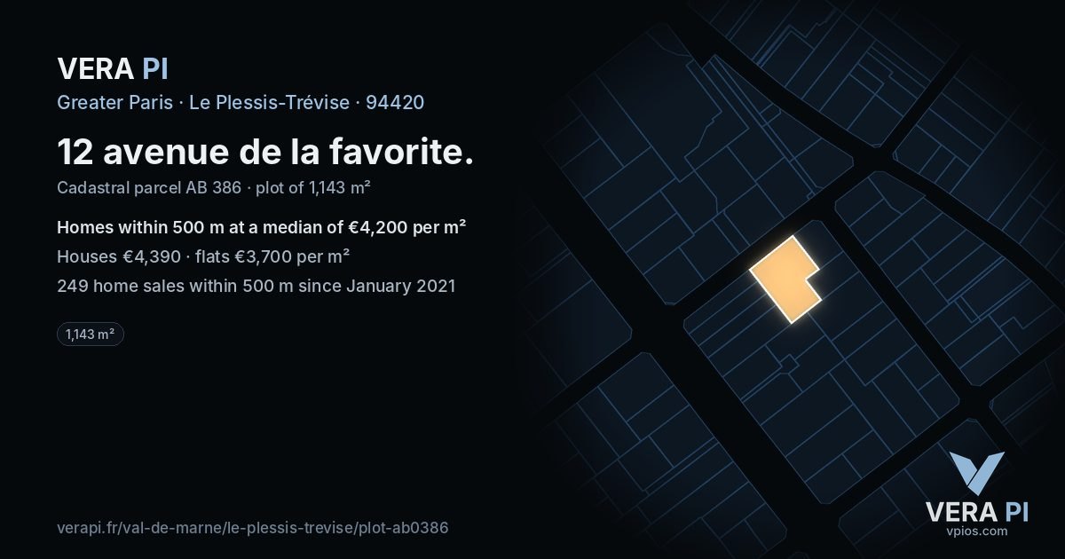12 avenue de la favorite, Le Plessis-Trévise at night – the plot lit, the parcels around coloured by the prices near them