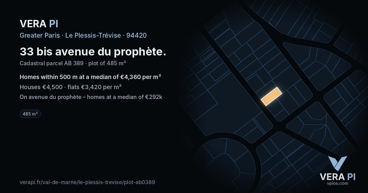 33 bis avenue du prophète, Le Plessis-Trévise at night – the plot lit, the parcels around coloured by the prices near them