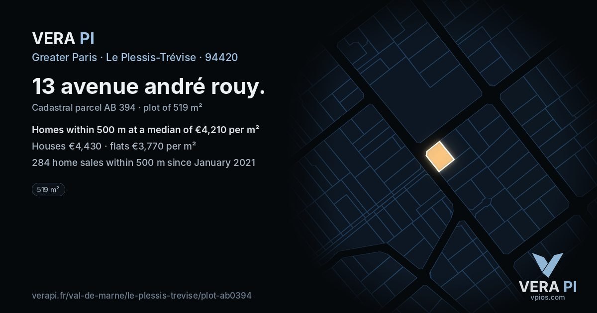 13 avenue andré rouy, Le Plessis-Trévise at night – the plot lit, the parcels around coloured by the prices near them