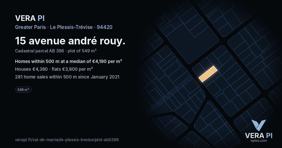 15 avenue andré rouy, Le Plessis-Trévise at night – the plot lit, the parcels around coloured by the prices near them