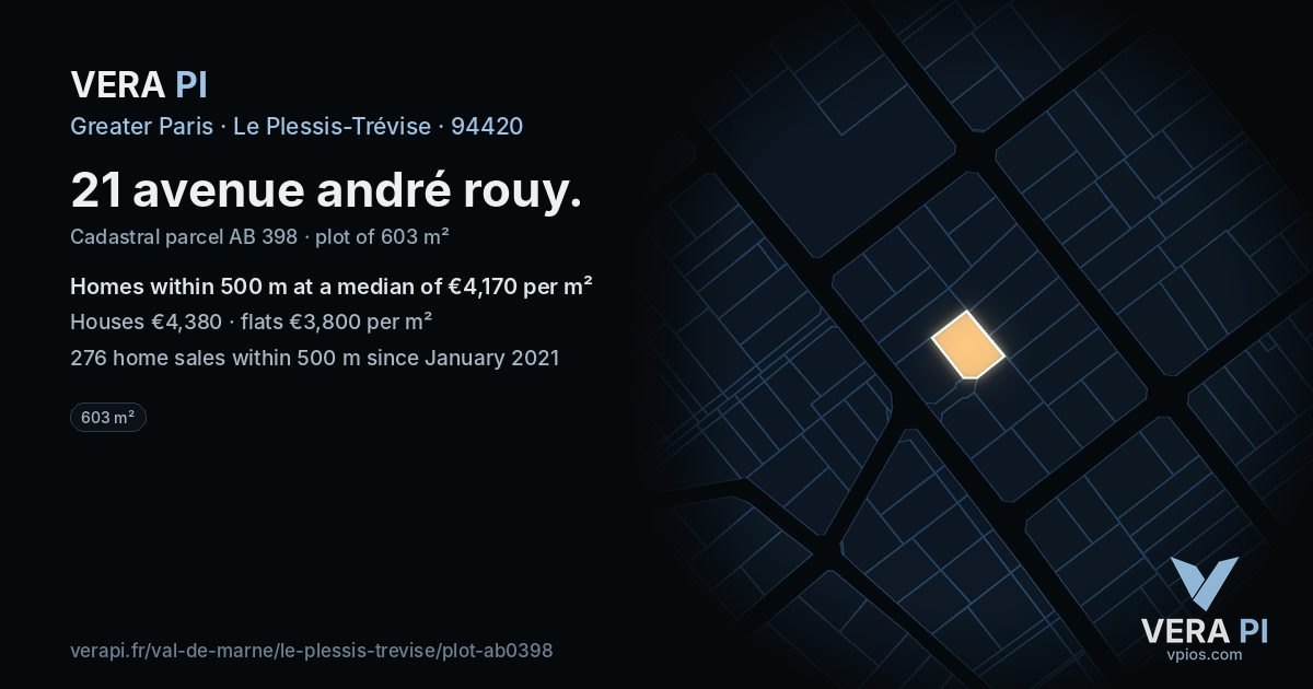 21 avenue andré rouy, Le Plessis-Trévise at night – the plot lit, the parcels around coloured by the prices near them