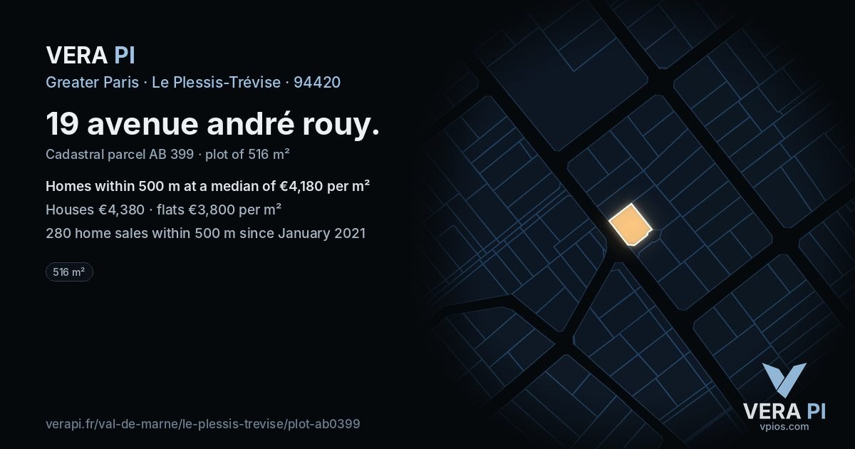 19 avenue andré rouy, Le Plessis-Trévise at night – the plot lit, the parcels around coloured by the prices near them