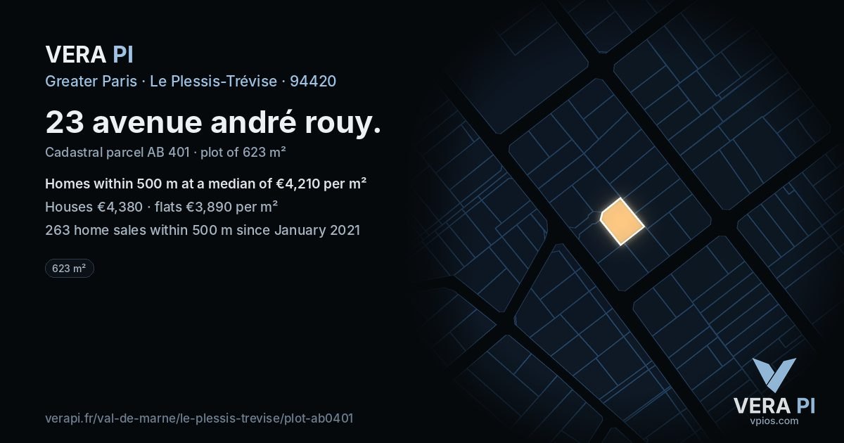 23 avenue andré rouy, Le Plessis-Trévise at night – the plot lit, the parcels around coloured by the prices near them