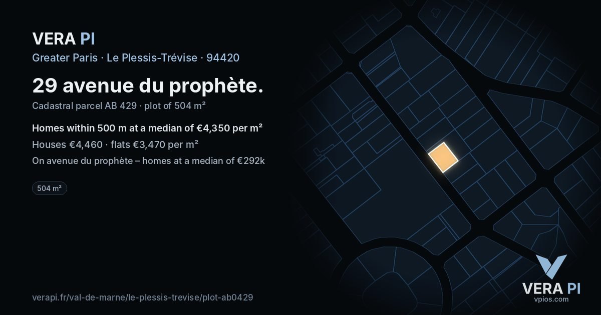 29 avenue du prophète, Le Plessis-Trévise at night – the plot lit, the parcels around coloured by the prices near them