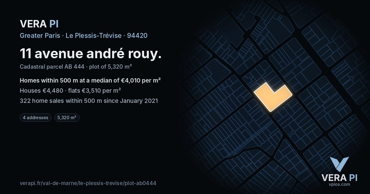 11 avenue andré rouy, Le Plessis-Trévise at night – the plot lit, the parcels around coloured by the prices near them
