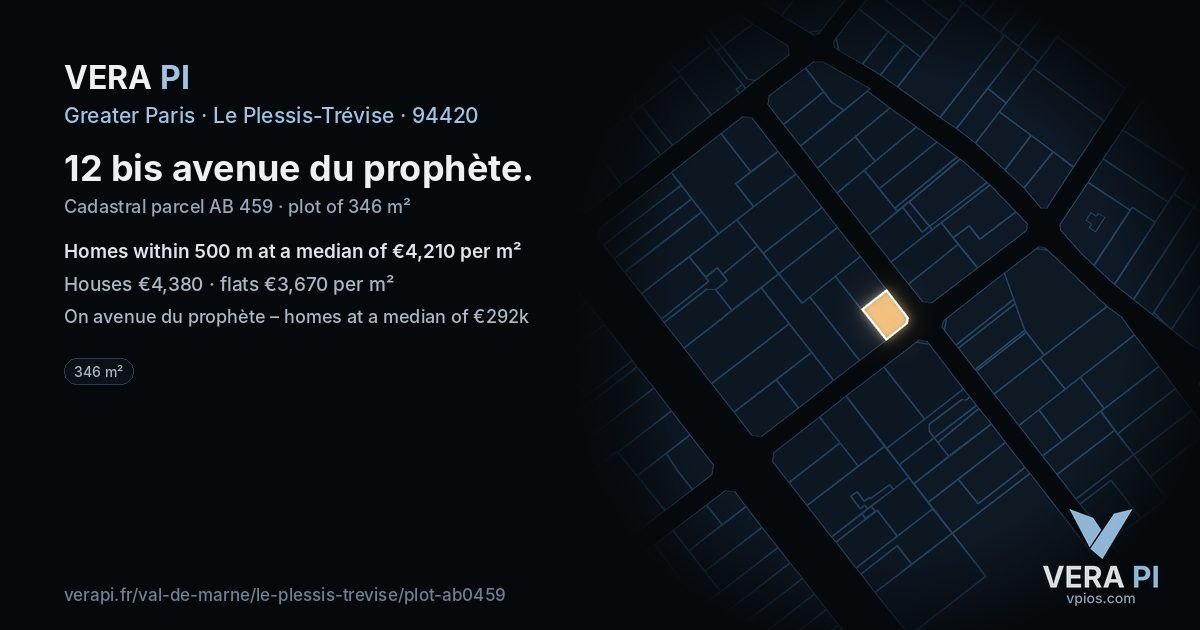 12 bis avenue du prophète, Le Plessis-Trévise at night – the plot lit, the parcels around coloured by the prices near them