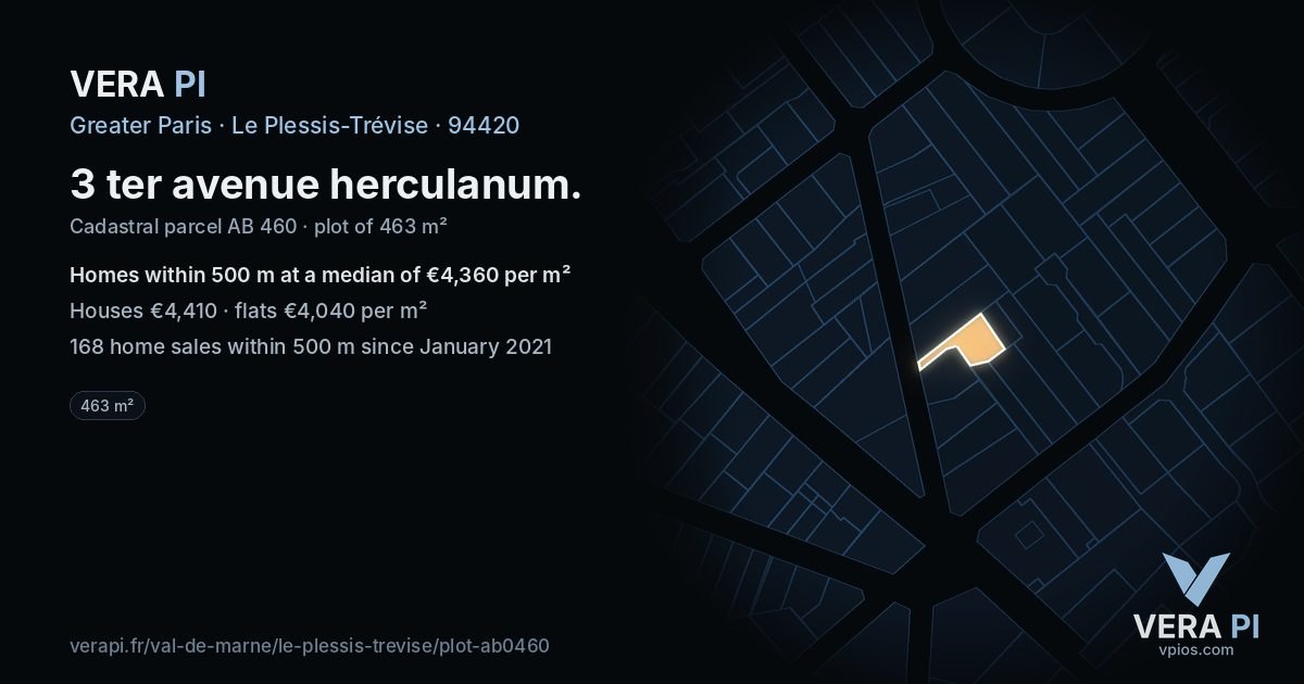 3 ter avenue herculanum, Le Plessis-Trévise at night – the plot lit, the parcels around coloured by the prices near them