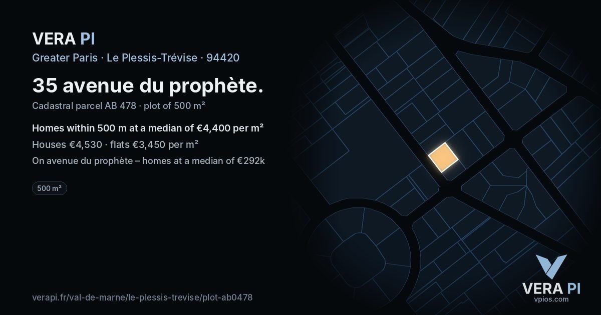 35 avenue du prophète, Le Plessis-Trévise at night – the plot lit, the parcels around coloured by the prices near them