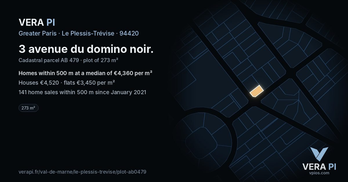 3 avenue du domino noir, Le Plessis-Trévise at night – the plot lit, the parcels around coloured by the prices near them