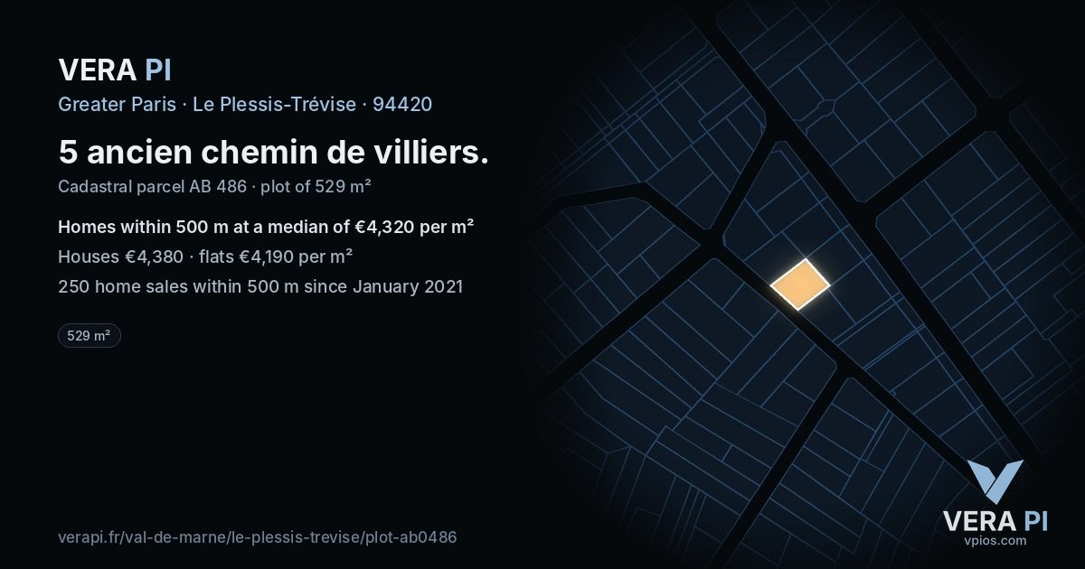 5 ancien chemin de villiers, Le Plessis-Trévise at night – the plot lit, the parcels around coloured by the prices near them