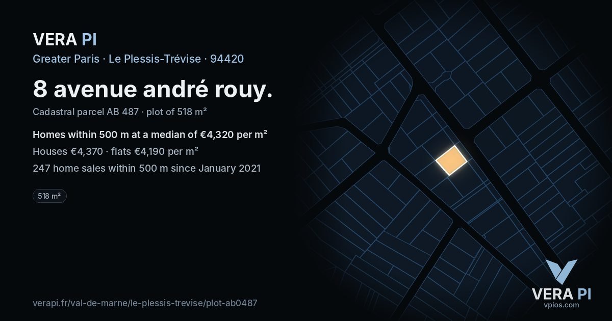 8 avenue andré rouy, Le Plessis-Trévise at night – the plot lit, the parcels around coloured by the prices near them