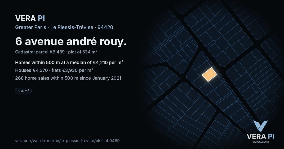 6 avenue andré rouy, Le Plessis-Trévise at night – the plot lit, the parcels around coloured by the prices near them
