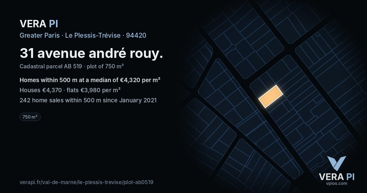31 avenue andré rouy, Le Plessis-Trévise at night – the plot lit, the parcels around coloured by the prices near them