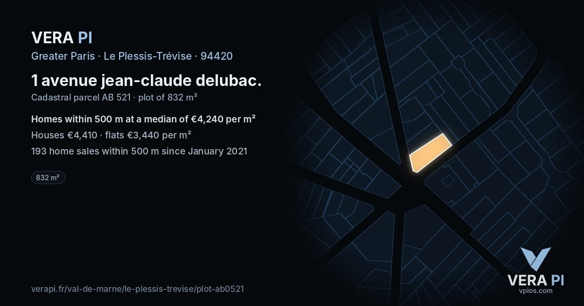 1 avenue jean-claude delubac, Le Plessis-Trévise at night – the plot lit, the parcels around coloured by the prices near them