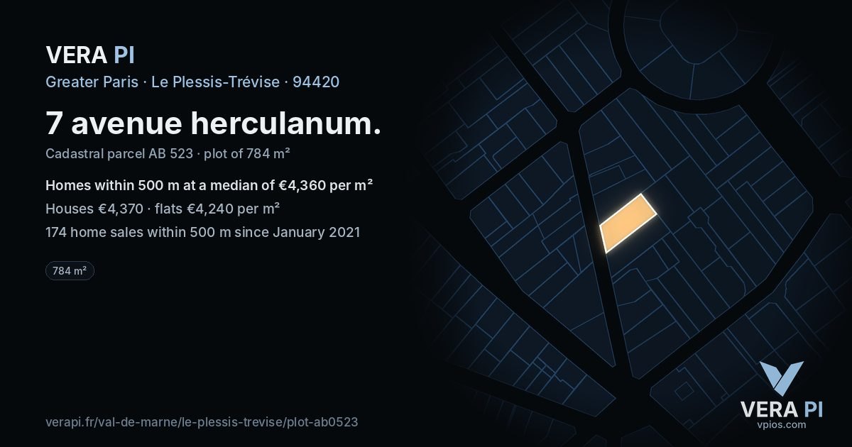 7 avenue herculanum, Le Plessis-Trévise at night – the plot lit, the parcels around coloured by the prices near them