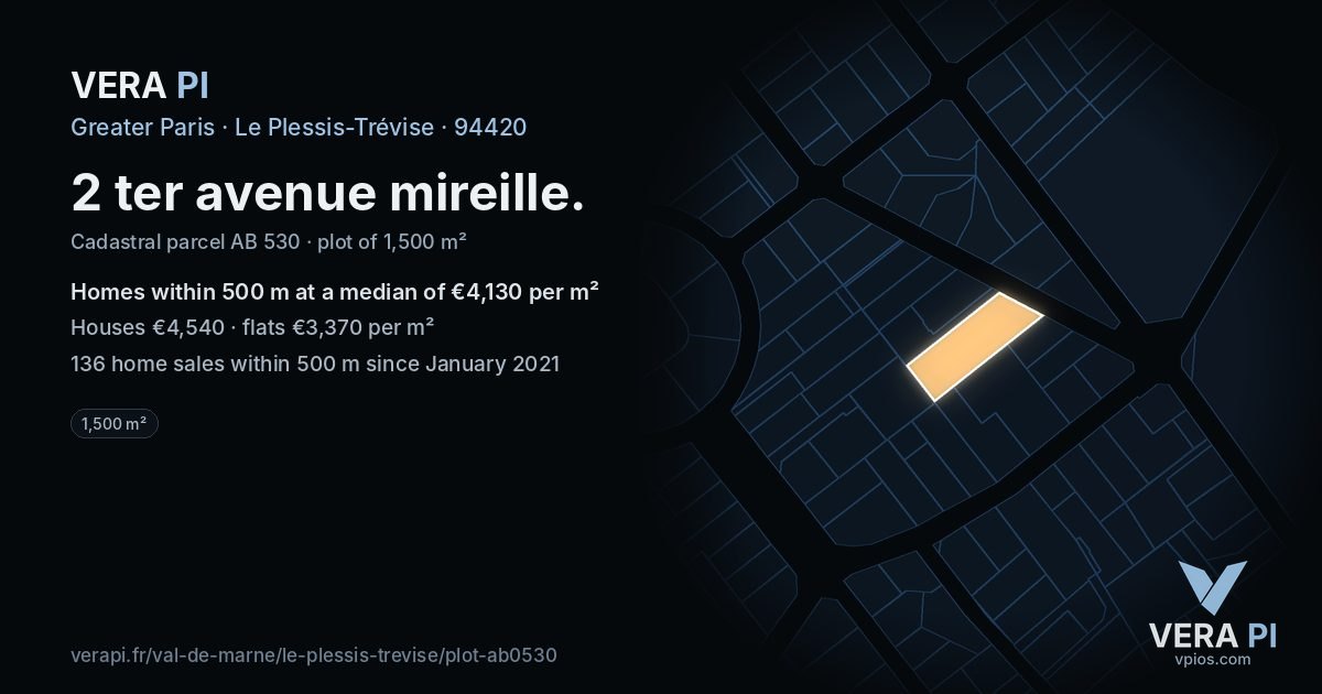 2 ter avenue mireille, Le Plessis-Trévise at night – the plot lit, the parcels around coloured by the prices near them