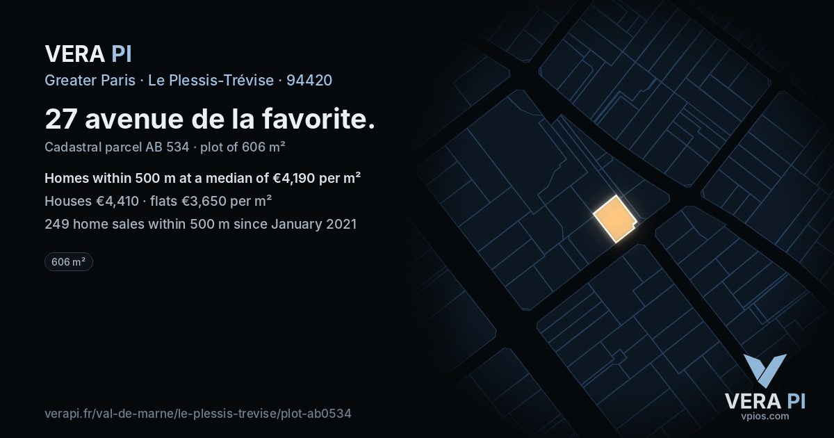 27 avenue de la favorite, Le Plessis-Trévise at night – the plot lit, the parcels around coloured by the prices near them