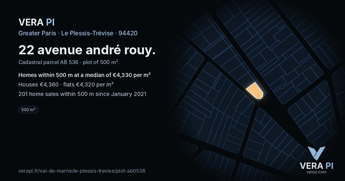 22 avenue andré rouy, Le Plessis-Trévise at night – the plot lit, the parcels around coloured by the prices near them