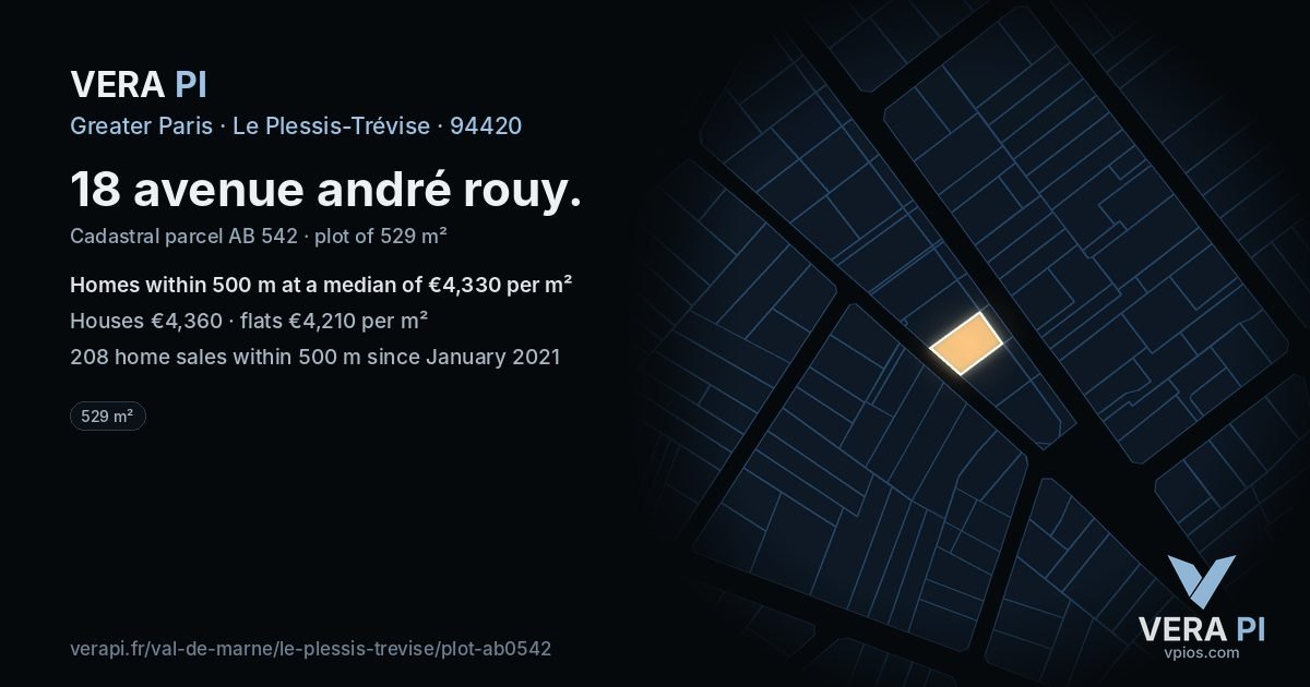 18 avenue andré rouy, Le Plessis-Trévise at night – the plot lit, the parcels around coloured by the prices near them