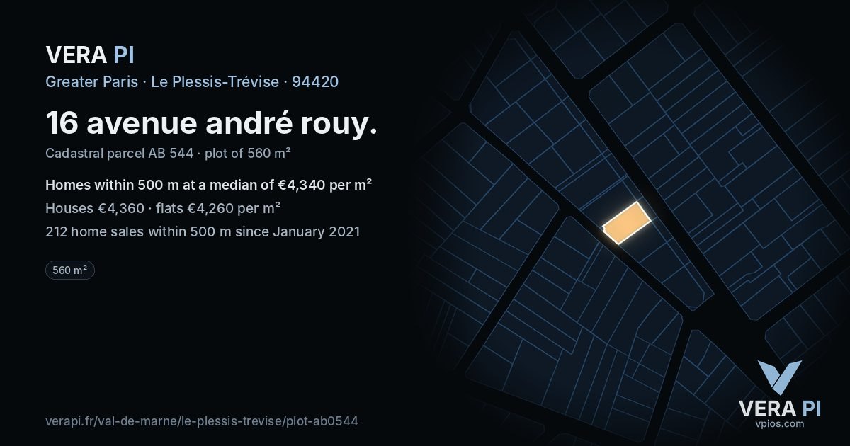 16 avenue andré rouy, Le Plessis-Trévise at night – the plot lit, the parcels around coloured by the prices near them