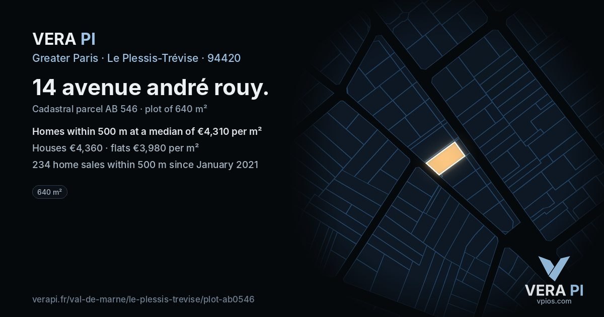 14 avenue andré rouy, Le Plessis-Trévise at night – the plot lit, the parcels around coloured by the prices near them