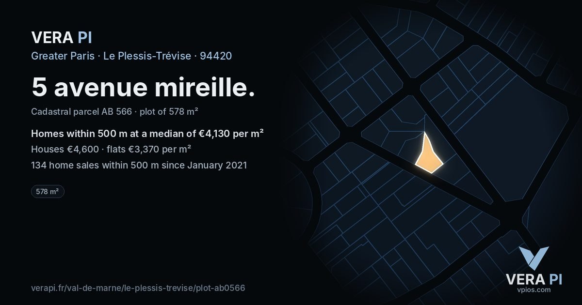 5 avenue mireille, Le Plessis-Trévise at night – the plot lit, the parcels around coloured by the prices near them