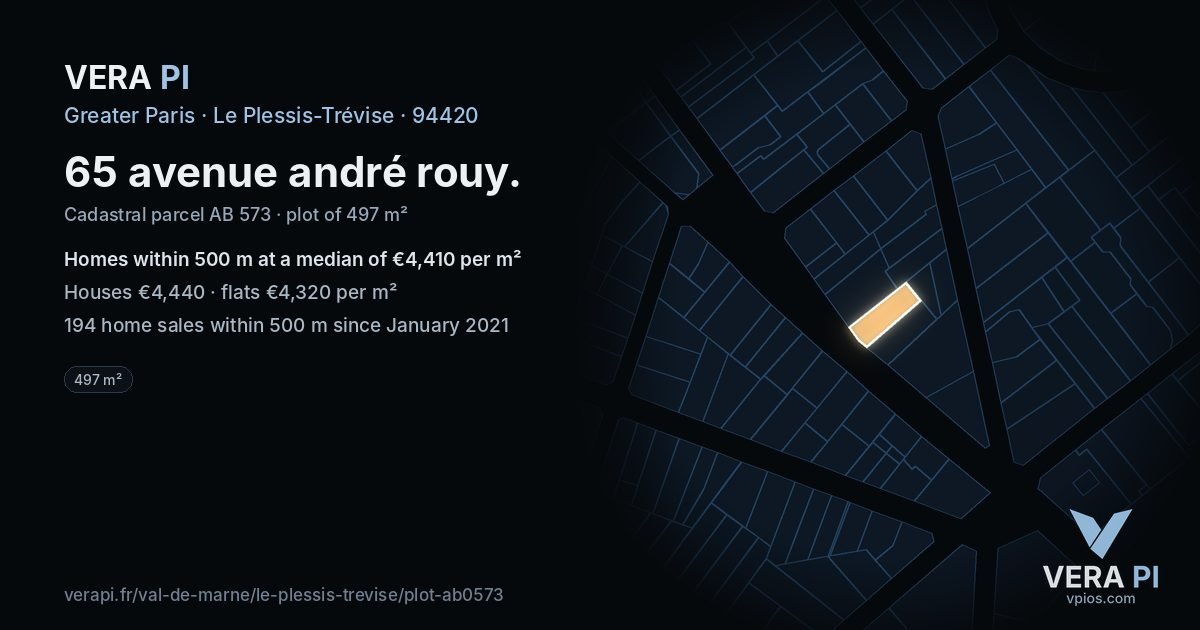 65 avenue andré rouy, Le Plessis-Trévise at night – the plot lit, the parcels around coloured by the prices near them