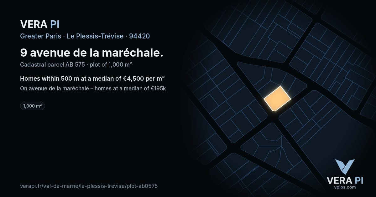 9 avenue de la maréchale, Le Plessis-Trévise at night – the plot lit, the parcels around coloured by the prices near them