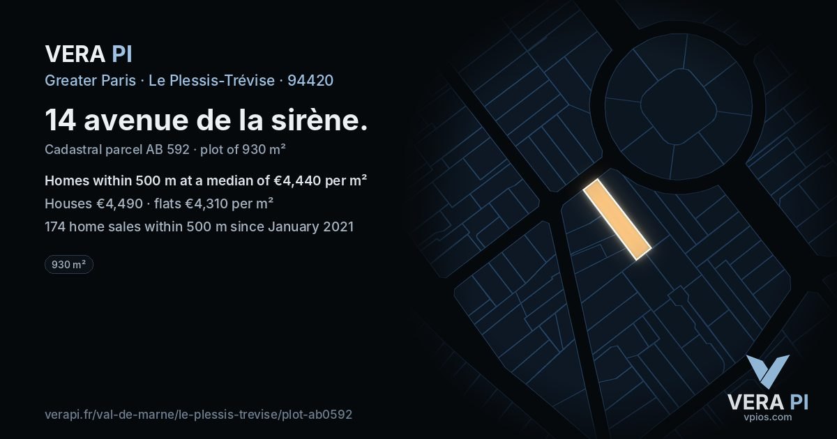 14 avenue de la sirène, Le Plessis-Trévise at night – the plot lit, the parcels around coloured by the prices near them