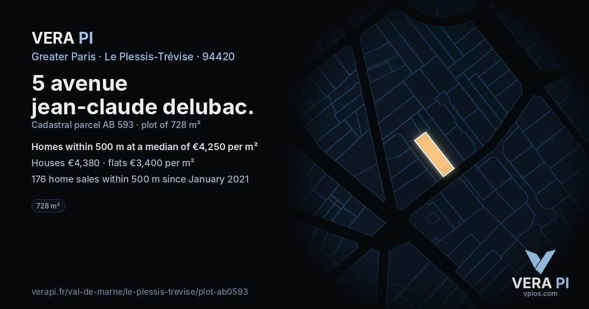 5 avenue jean-claude delubac, Le Plessis-Trévise at night – the plot lit, the parcels around coloured by the prices near them