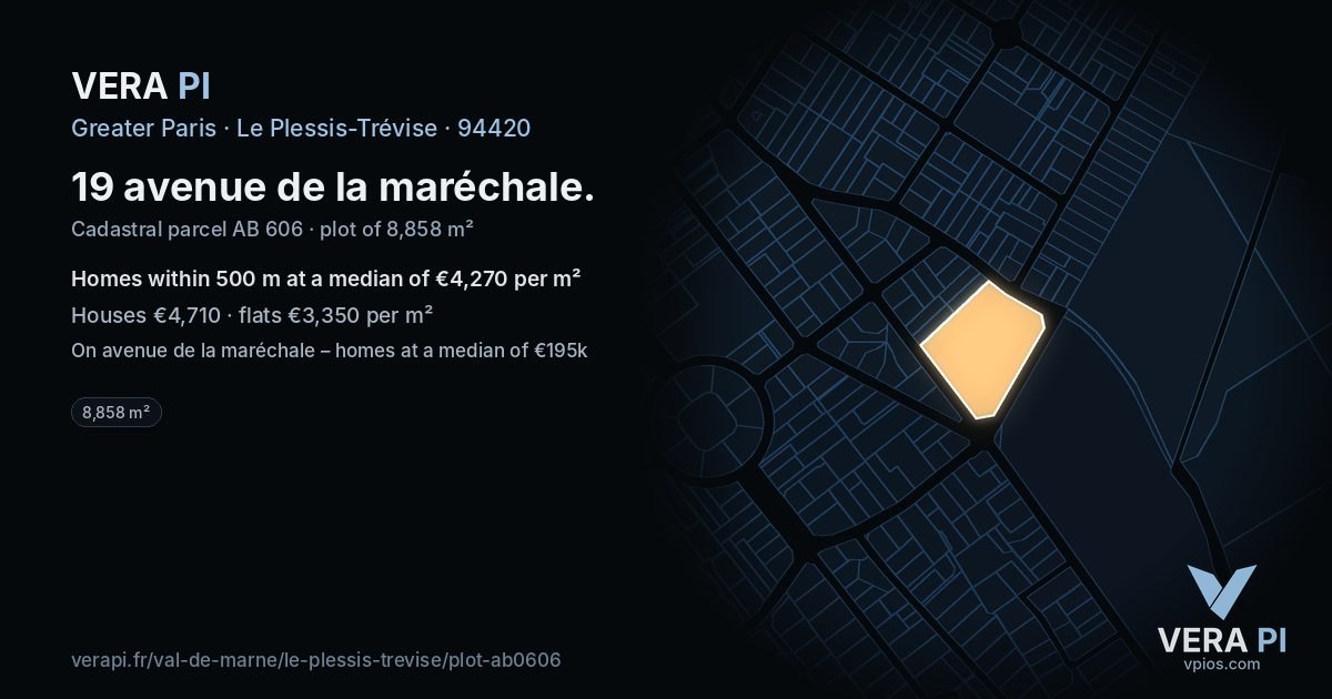 19 avenue de la maréchale, Le Plessis-Trévise at night – the plot lit, the parcels around coloured by the prices near them