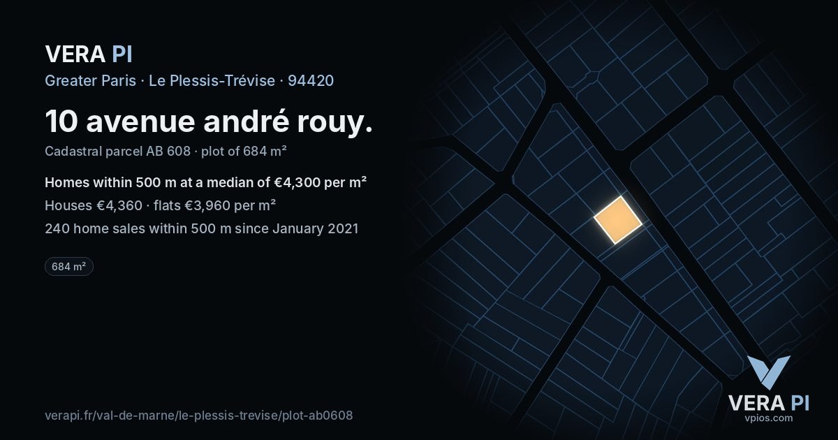 10 avenue andré rouy, Le Plessis-Trévise at night – the plot lit, the parcels around coloured by the prices near them