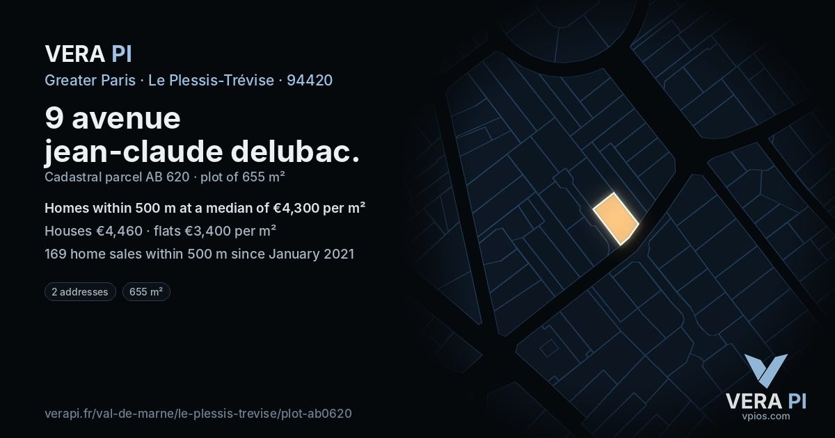 9 avenue jean-claude delubac, Le Plessis-Trévise at night – the plot lit, the parcels around coloured by the prices near them