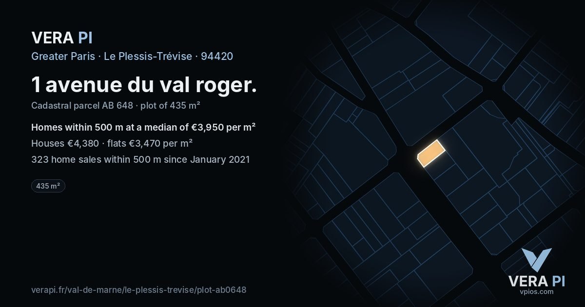 1 avenue du val roger, Le Plessis-Trévise at night – the plot lit, the parcels around coloured by the prices near them
