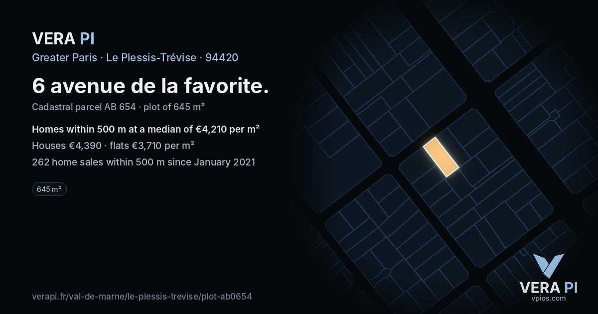 6 avenue de la favorite, Le Plessis-Trévise at night – the plot lit, the parcels around coloured by the prices near them